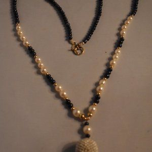 Unique Sapphire and Pearl Necklace with Pearl-Encrusted Ball Pendant